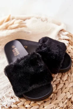 Online Boto Gumowe Profilowane Klapki Z Futerkiem Czarne Emmie