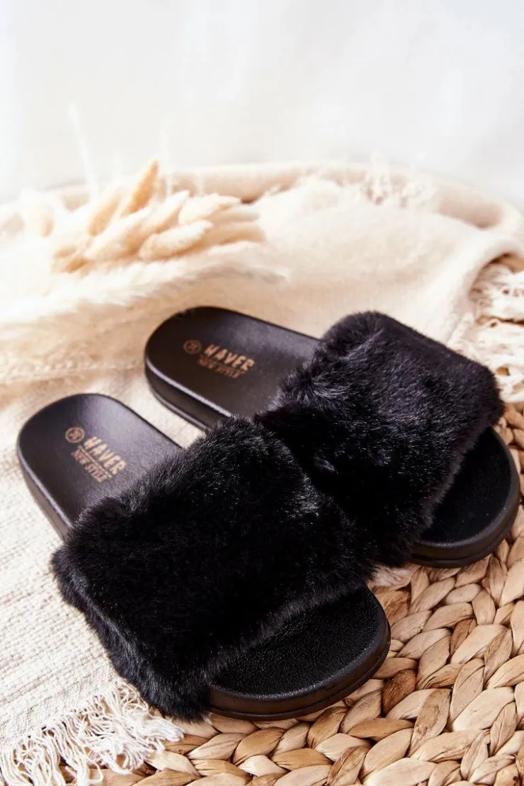 Online Boto Gumowe Profilowane Klapki Z Futerkiem Czarne Emmie