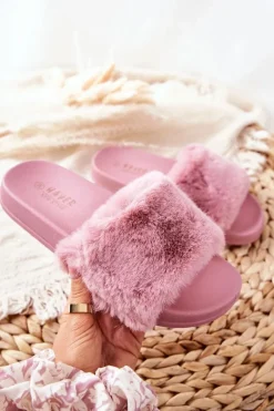 Sale Boto Gumowe Profilowane Klapki Z Futerkiem Ciemnoróżowe Emmie