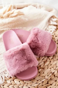 Sale Boto Gumowe Profilowane Klapki Z Futerkiem Ciemnoróżowe Emmie