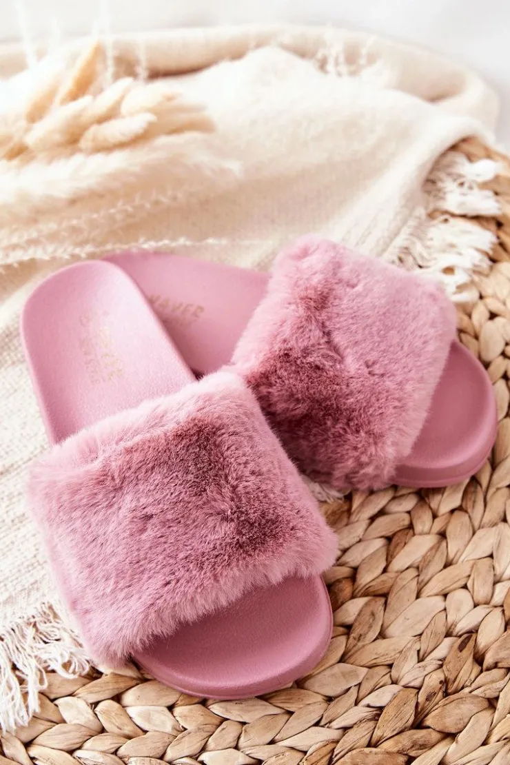 Sale Boto Gumowe Profilowane Klapki Z Futerkiem Ciemnoróżowe Emmie