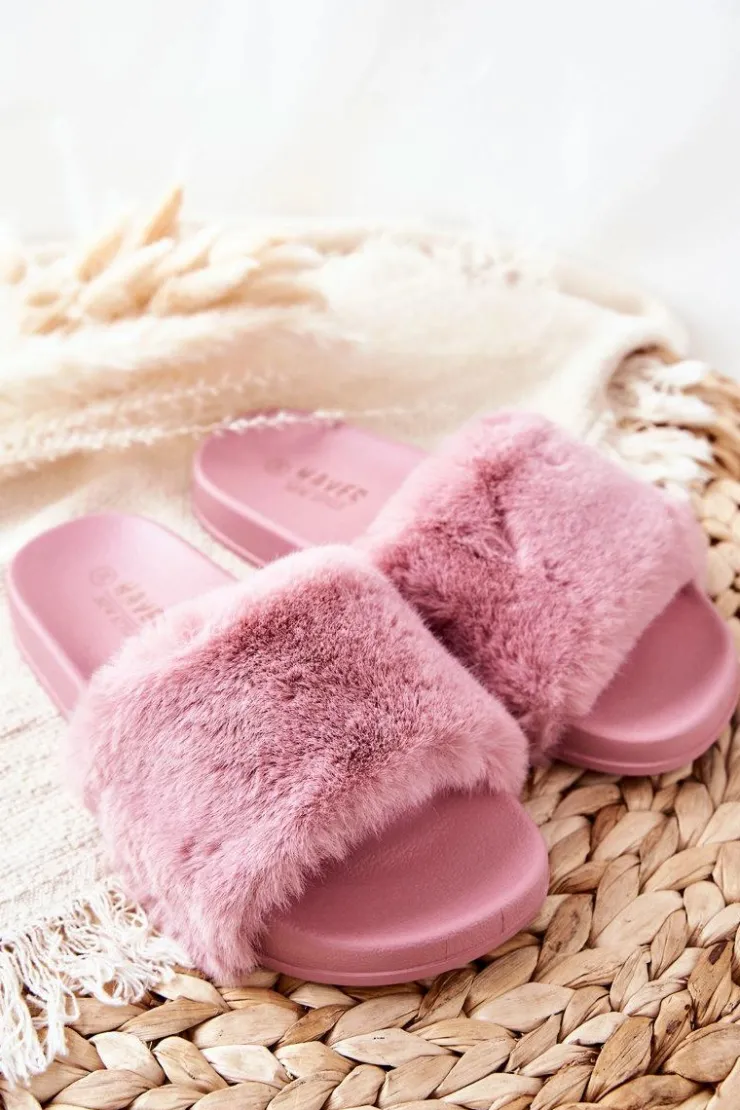 Sale Boto Gumowe Profilowane Klapki Z Futerkiem Ciemnoróżowe Emmie