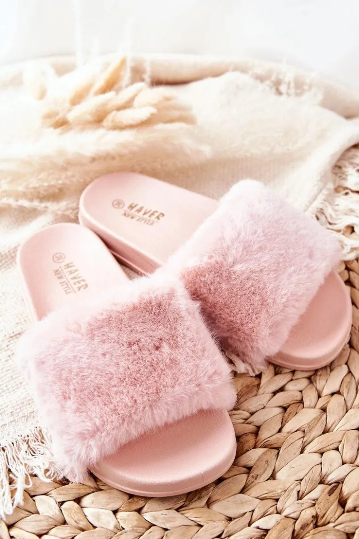 Damskie Boto Gumowe Profilowane Klapki Z Futerkiem Różowe Emmie