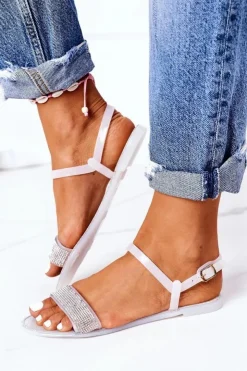 Damskie Boto Gumowe Sandaly Z Brokatem Białe Beach Time