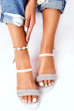 Damskie Boto Gumowe Sandaly Z Brokatem Białe Beach Time