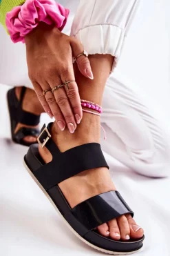 Damskie Boto Gumowe Sandały Na Platformie Czarne Kathia