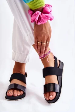 Damskie Boto Gumowe Sandały Na Platformie Czarne Kathia