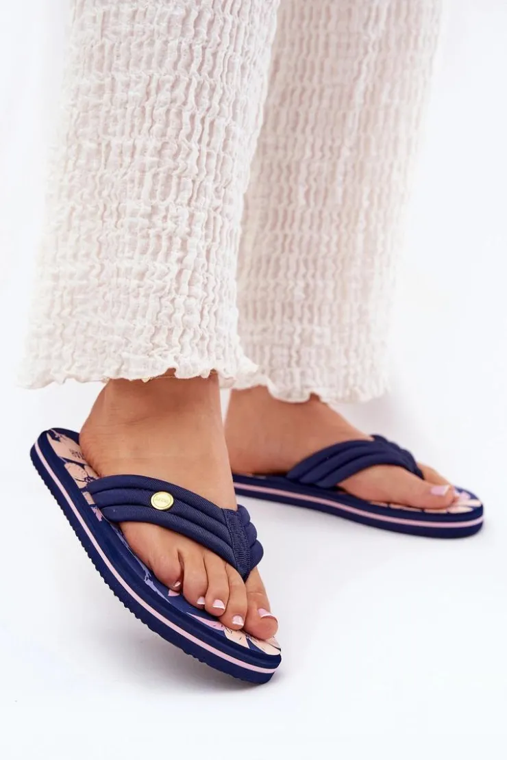 Hot Big Star Shoes Japonki Klapki Damskie Piankowe Big Star RR274A109 Granatowe Niebieski