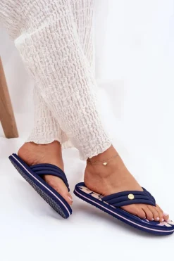 Hot Big Star Shoes Japonki Klapki Damskie Piankowe Big Star RR274A109 Granatowe Niebieski