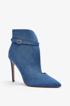 Boto Botki Na Obcasie|Botki Zamszowe*Jeansowe Botki Damskie Na Szpilce Niebieskie Amalundi