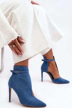 Boto Botki Na Obcasie|Botki Zamszowe*Jeansowe Botki Damskie Na Szpilce Niebieskie Amalundi