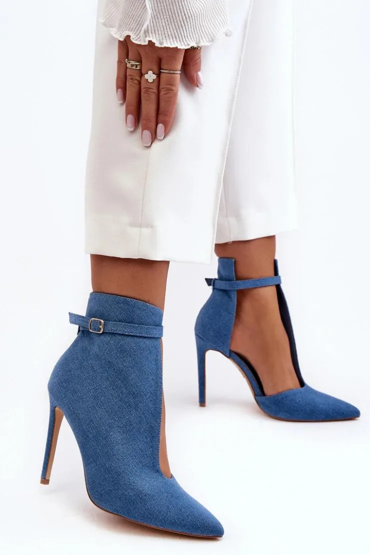 Boto Botki Na Obcasie|Botki Zamszowe*Jeansowe Botki Damskie Na Szpilce Niebieskie Amalundi