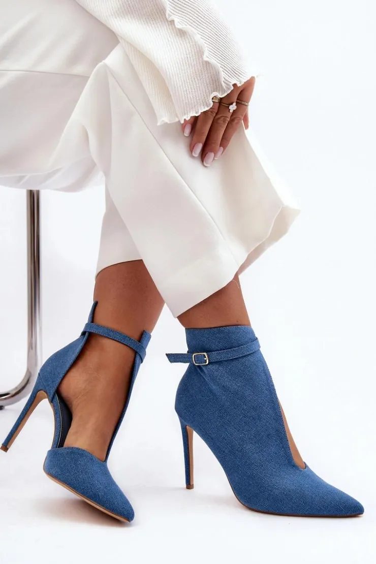 Boto Botki Na Obcasie|Botki Zamszowe*Jeansowe Botki Damskie Na Szpilce Niebieskie Amalundi