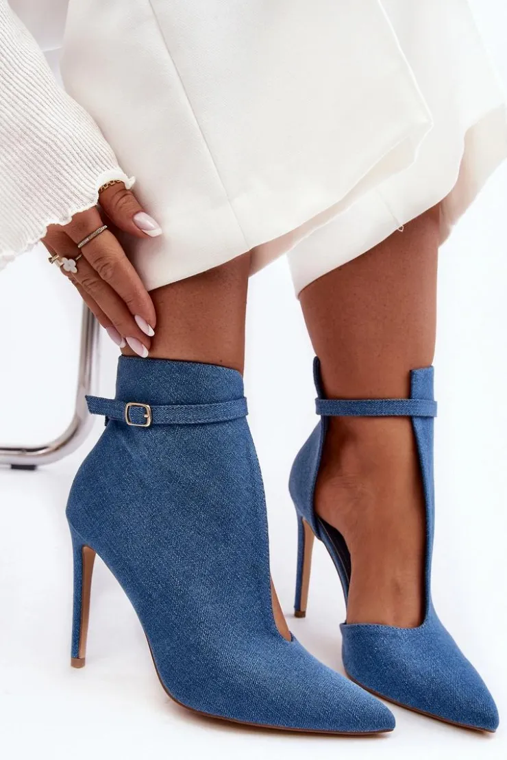 Boto Botki Na Obcasie|Botki Zamszowe*Jeansowe Botki Damskie Na Szpilce Niebieskie Amalundi