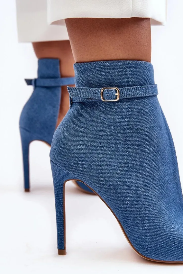 Boto Botki Na Obcasie|Botki Zamszowe*Jeansowe Botki Damskie Na Szpilce Niebieskie Amalundi