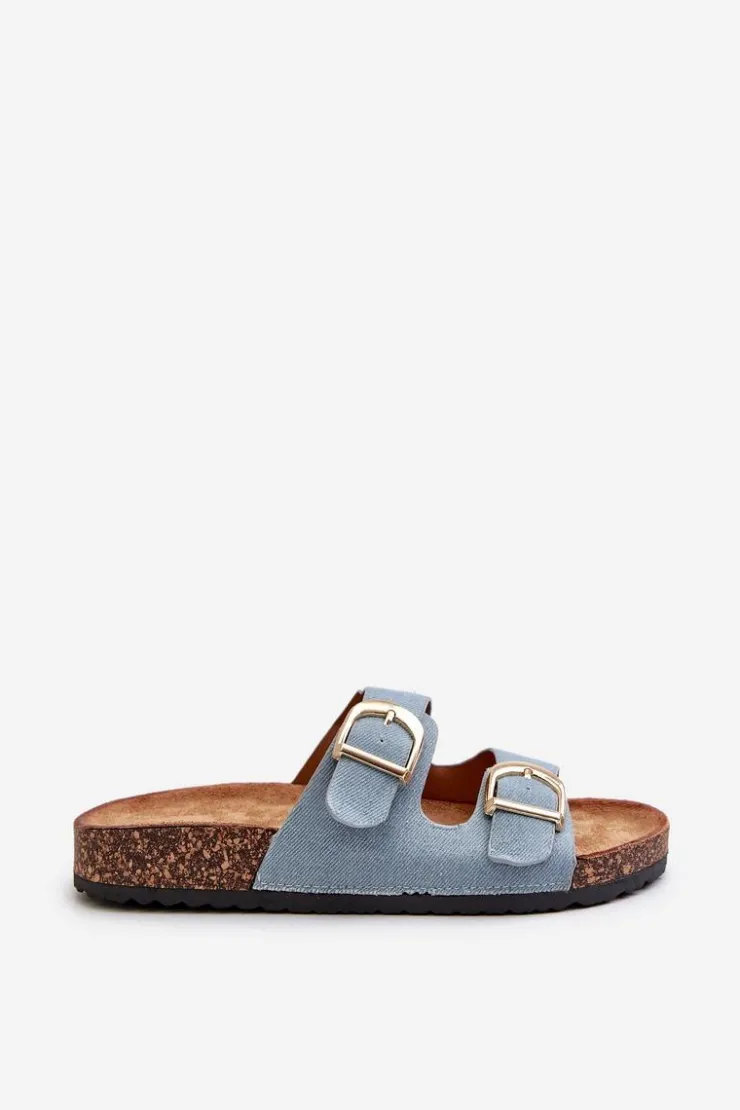 Damskie Boto Jeansowe Damskie Klapki Na Korkowej Platformie Z Paskami Niebieskie Doretta