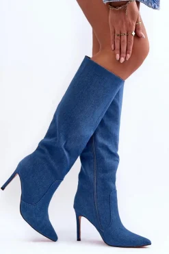 Discount Boto Jeansowe Kozaki Na Szpilce Niebieskie Melisandra