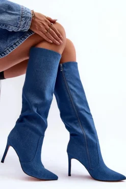 Discount Boto Jeansowe Kozaki Na Szpilce Niebieskie Melisandra