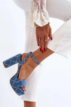 New Boto Jeansowe Sandały Na Słupku e Acrana Niebieski