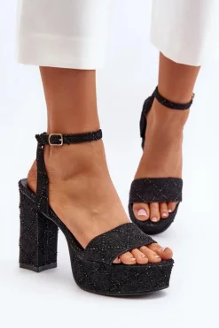 Damskie Boto Jeansowe Sandały Na Słupku Czarne Acrana