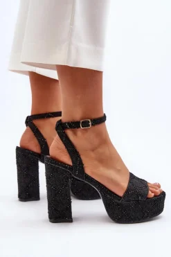 Damskie Boto Jeansowe Sandały Na Słupku Czarne Acrana