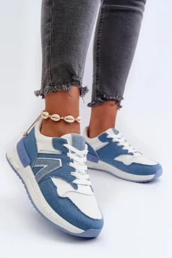 Damskie Boto Jeansowe Sneakersy Damskie Z Eko Skóry Niebieskie Vinelli