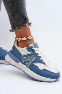 Damskie Boto Jeansowe Sneakersy Damskie Z Eko Skóry Niebieskie Vinelli