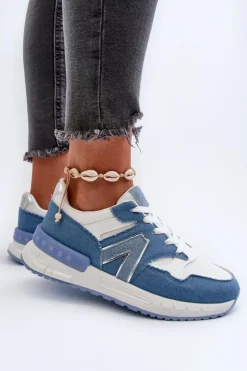 Damskie Boto Jeansowe Sneakersy Damskie Z Eko Skóry Niebieskie Vinelli