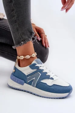 Damskie Boto Jeansowe Sneakersy Damskie Z Eko Skóry Niebieskie Vinelli