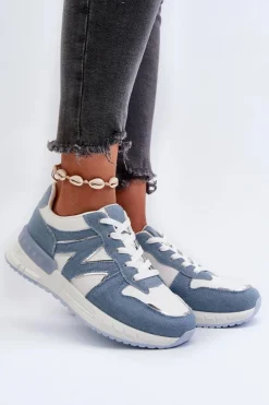 Discount Boto Jeansowe Sneakersy Damskie Z Eko Skóry e Kaimans Niebieski