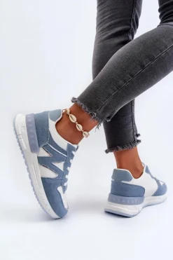 Discount Boto Jeansowe Sneakersy Damskie Z Eko Skóry e Kaimans Niebieski