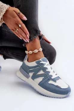 Discount Boto Jeansowe Sneakersy Damskie Z Eko Skóry e Kaimans Niebieski