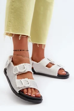 Clearance Boto Jeansowe Zdobione Sandały Damskie Białe Irmale Biały