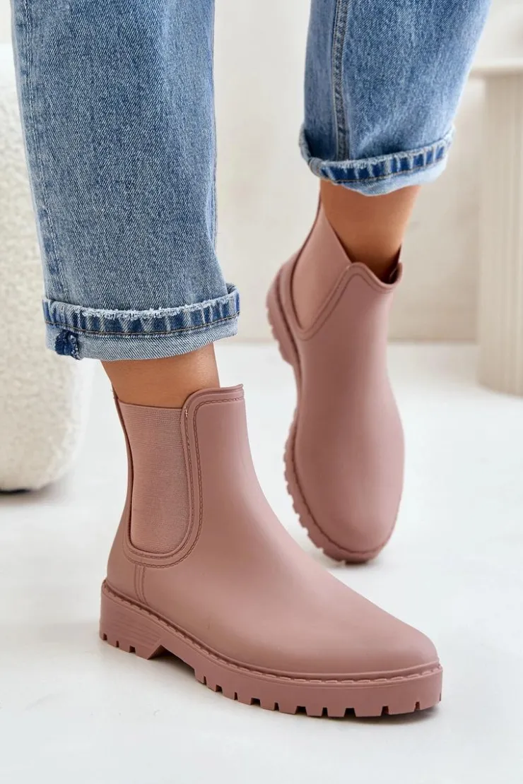 Boto Kalosze Damskie*Kalosze Damskie Z Elastycznymi Wstawkami Brudny Róż Ciariel