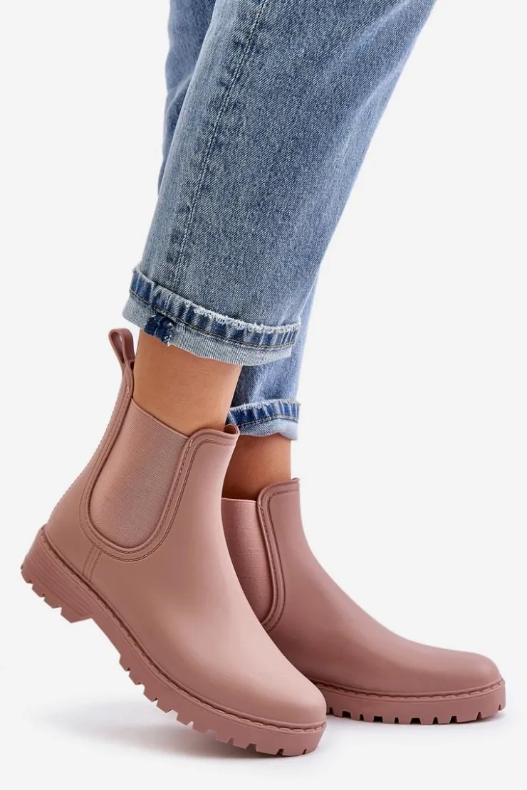 Boto Kalosze Damskie*Kalosze Damskie Z Elastycznymi Wstawkami Brudny Róż Ciariel