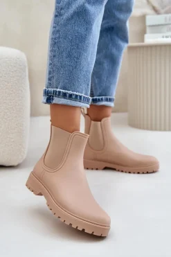 Damskie Boto Kalosze Damskie Z Elastycznymi Wstawkami Beżowe Ciariel