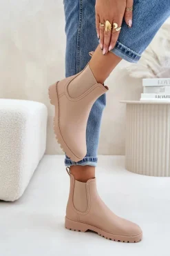 Damskie Boto Kalosze Damskie Z Elastycznymi Wstawkami Beżowe Ciariel