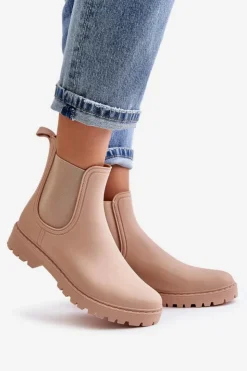 Damskie Boto Kalosze Damskie Z Elastycznymi Wstawkami Beżowe Ciariel