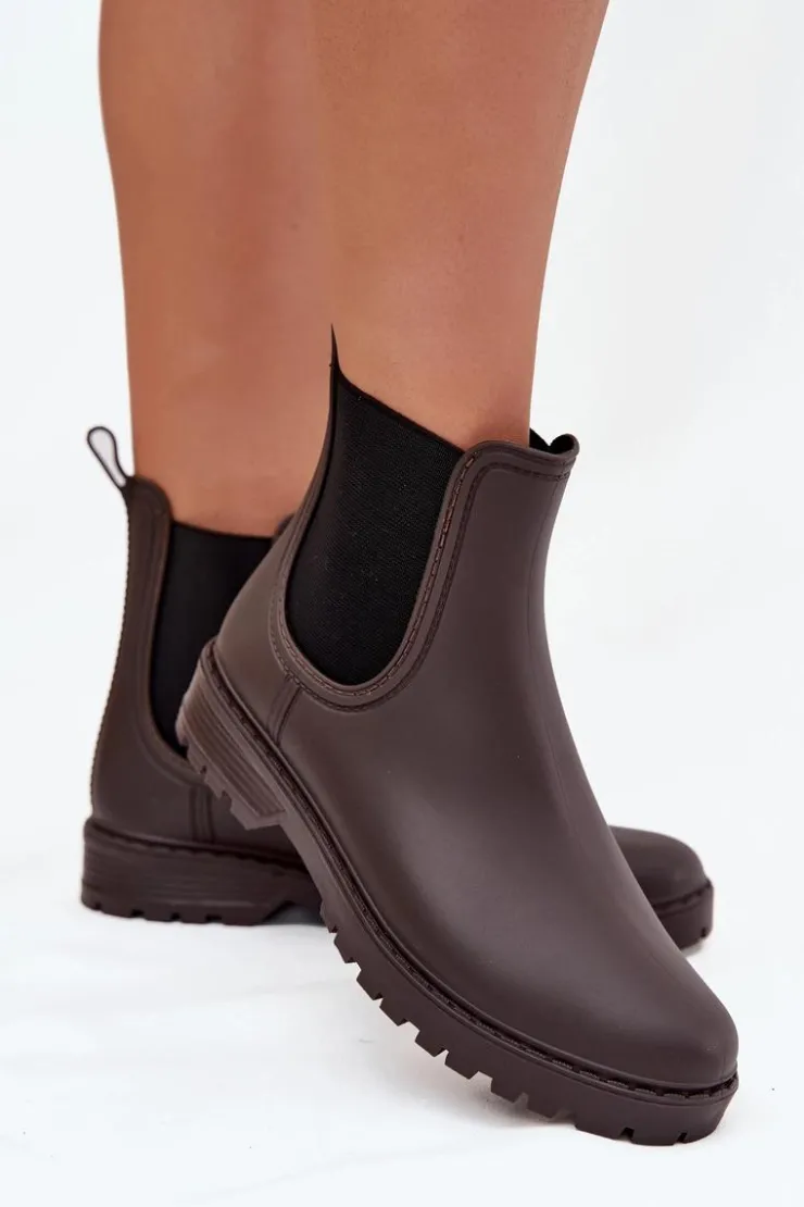 Boto Kalosze Damskie*Kalosze Damskie Z Elastycznymi Wstawkami Czekoladowe Ciariel
