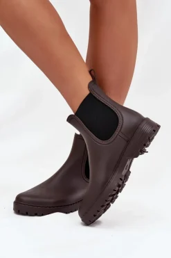 Boto Kalosze Damskie*Kalosze Damskie Z Elastycznymi Wstawkami Czekoladowe Ciariel