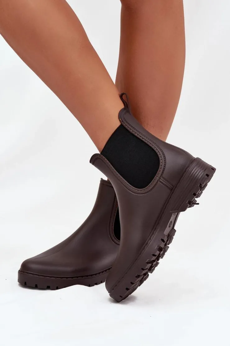 Boto Kalosze Damskie*Kalosze Damskie Z Elastycznymi Wstawkami Czekoladowe Ciariel