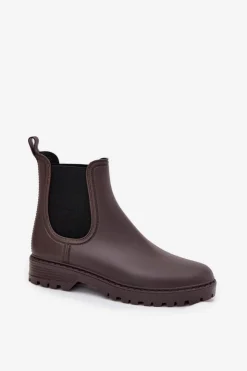 Boto Kalosze Damskie*Kalosze Damskie Z Elastycznymi Wstawkami Czekoladowe Ciariel