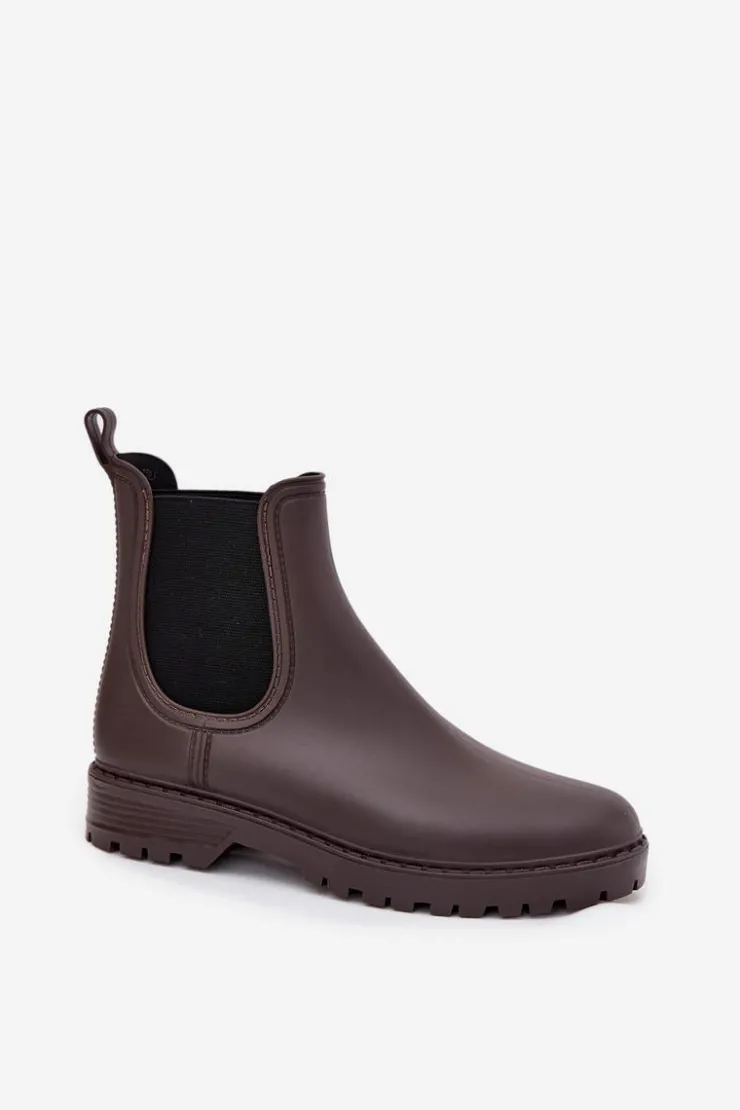 Boto Kalosze Damskie*Kalosze Damskie Z Elastycznymi Wstawkami Czekoladowe Ciariel