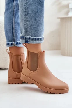 Discount Boto Kalosze Damskie Z Elastycznymi Wstawkami Brązowe Ciariel