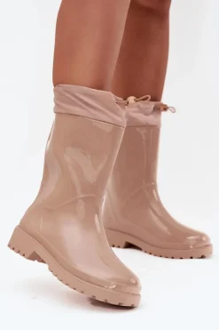 Discount Boto Kalosze Damskie Ze Ściągaczem Beżowe Kessia