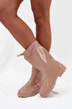 Discount Boto Kalosze Damskie Ze Ściągaczem Beżowe Kessia