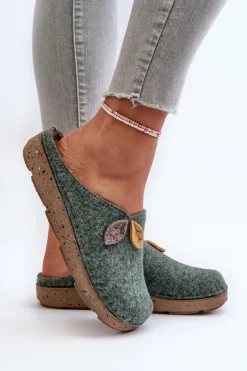 Online INBLU Kapcie Damskie Filcowe ED000013 Zielone