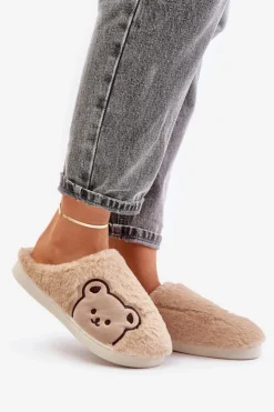 Damskie Boto Kapcie Damskie Futrzane Z Misiem Beżowe Fiorinella