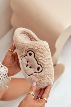 Damskie Boto Kapcie Damskie Futrzane Z Misiem Beżowe Fiorinella