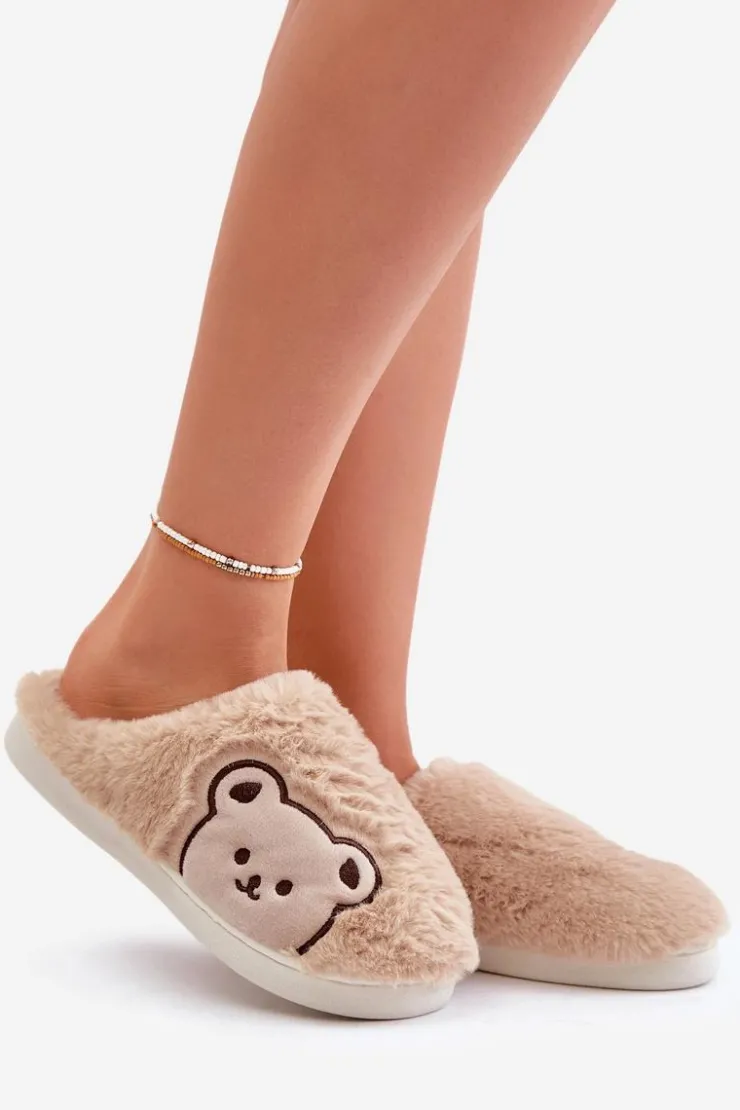 Damskie Boto Kapcie Damskie Futrzane Z Misiem Beżowe Fiorinella